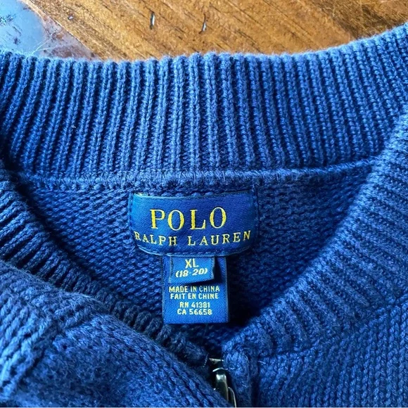 Polo by Ralph Lauren - Big Polo Zip Cardigan Blue Sweater - size xL 18-20 - Picture 6 of 6